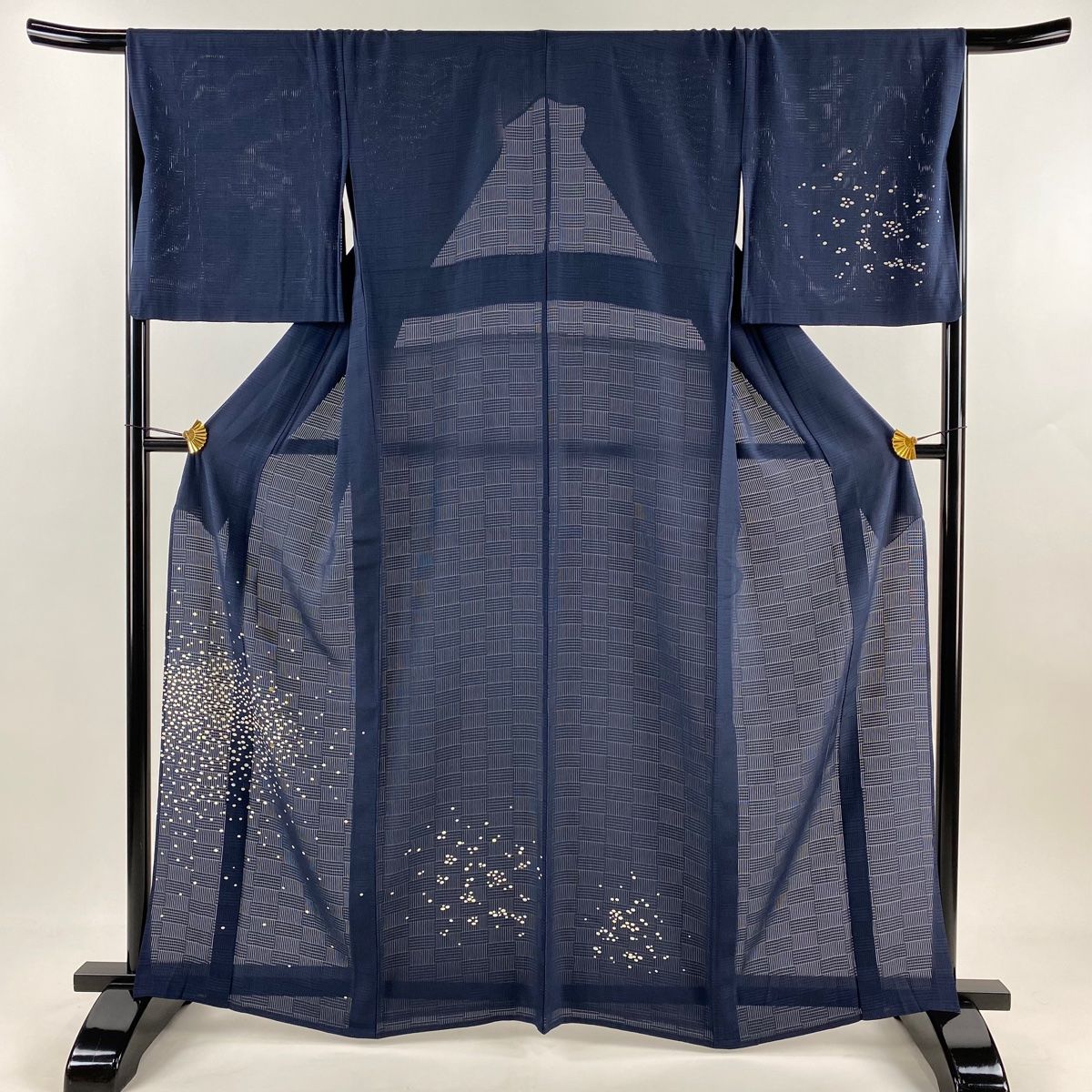 付下げ 身丈164 cm 裄丈67 M 薄物 霰 金彩 紺色 正絹