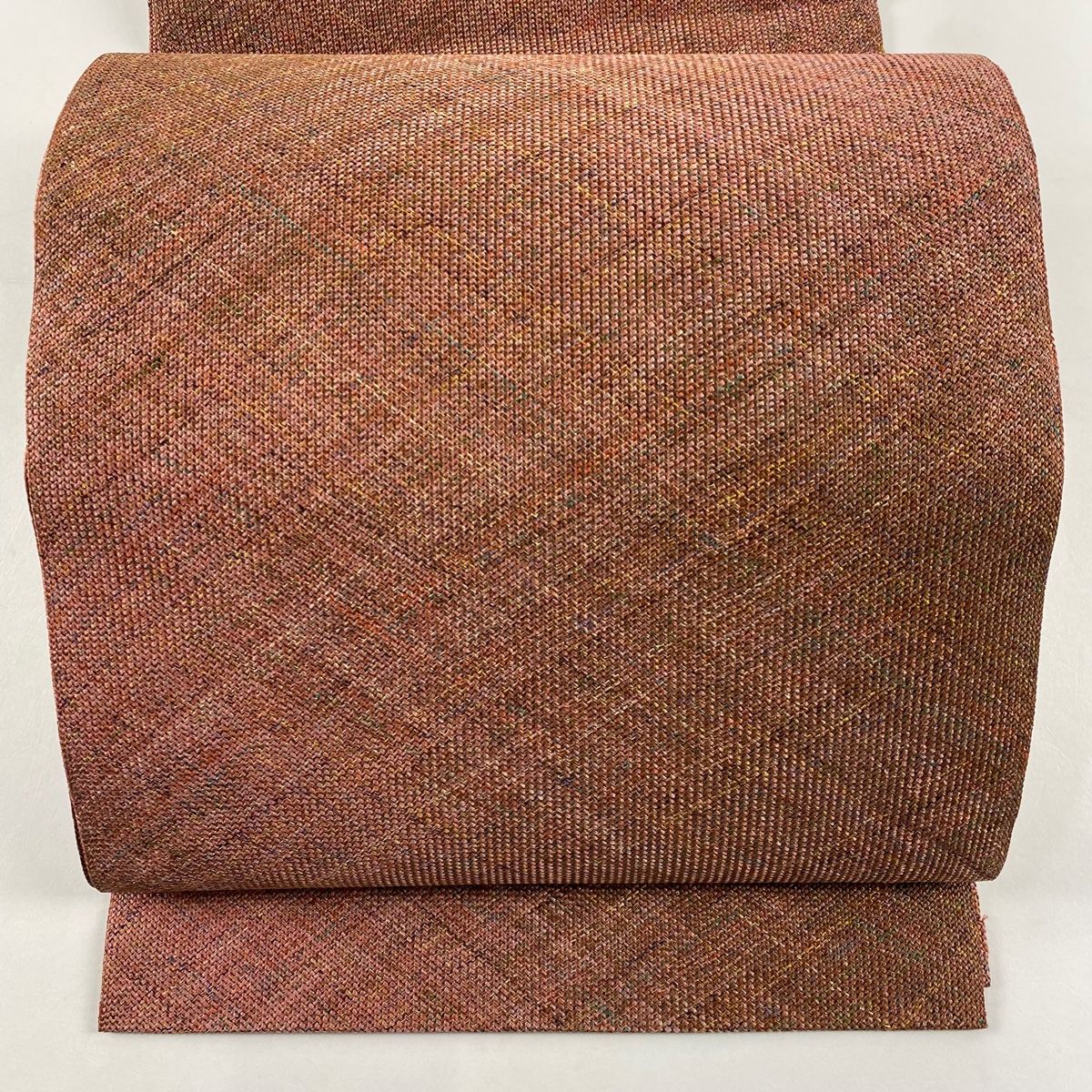 名古屋帯 秀品 八寸名古屋帯 幾何学模様 金糸 小豆色 正絹