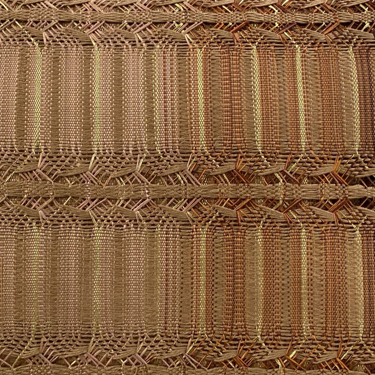 名古屋帯 秀品 八寸名古屋帯 松葉仕立て 縞 幾何学模様 金糸 薄茶色 正絹