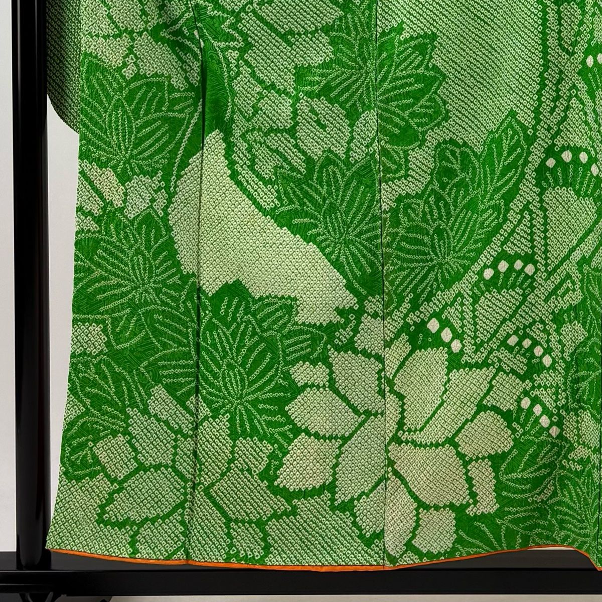 振袖 身丈155.5cm 裄丈64cm M 袷 草花 総絞り 緑 正絹 秀品