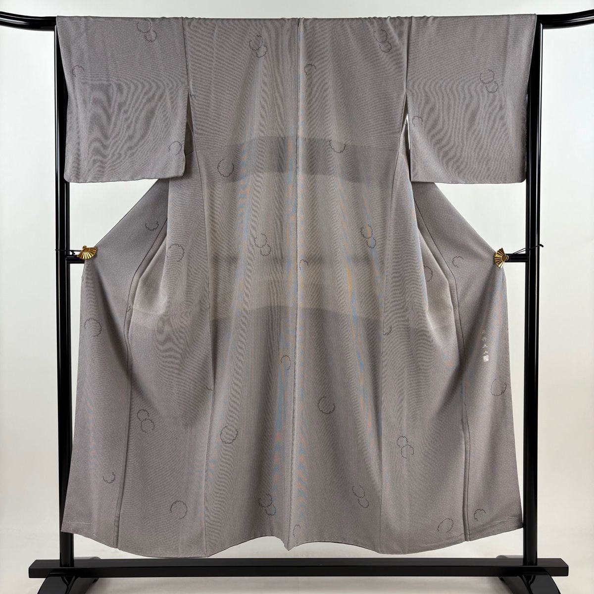 江戸小紋 身丈151.5cm 裄丈66cm M 袷 保科土山 落款 雪輪 竹縞 灰色 正絹 秀品