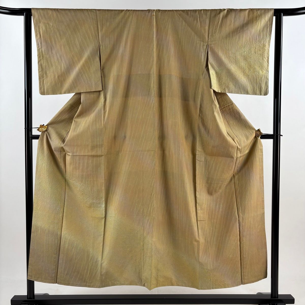 付下げ 身丈152.5cm 裄丈62.5cm S 袷 紬地 ますいわ屋 幾何学 ぼかし 茶緑色 正絹