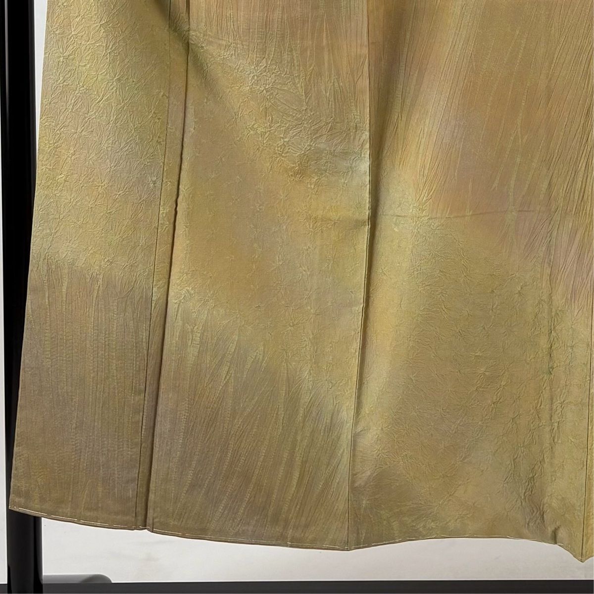 付下げ 身丈152.5cm 裄丈62.5cm S 袷 紬地 ますいわ屋 幾何学 ぼかし 茶緑色 正絹