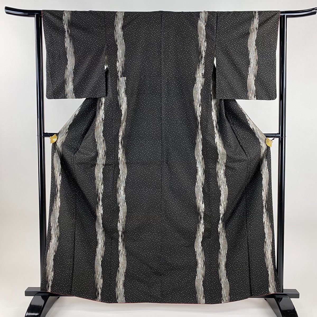 紬 身丈163 cm 裄丈63 S 袷 幾何学模様 焦茶色 正絹 秀品