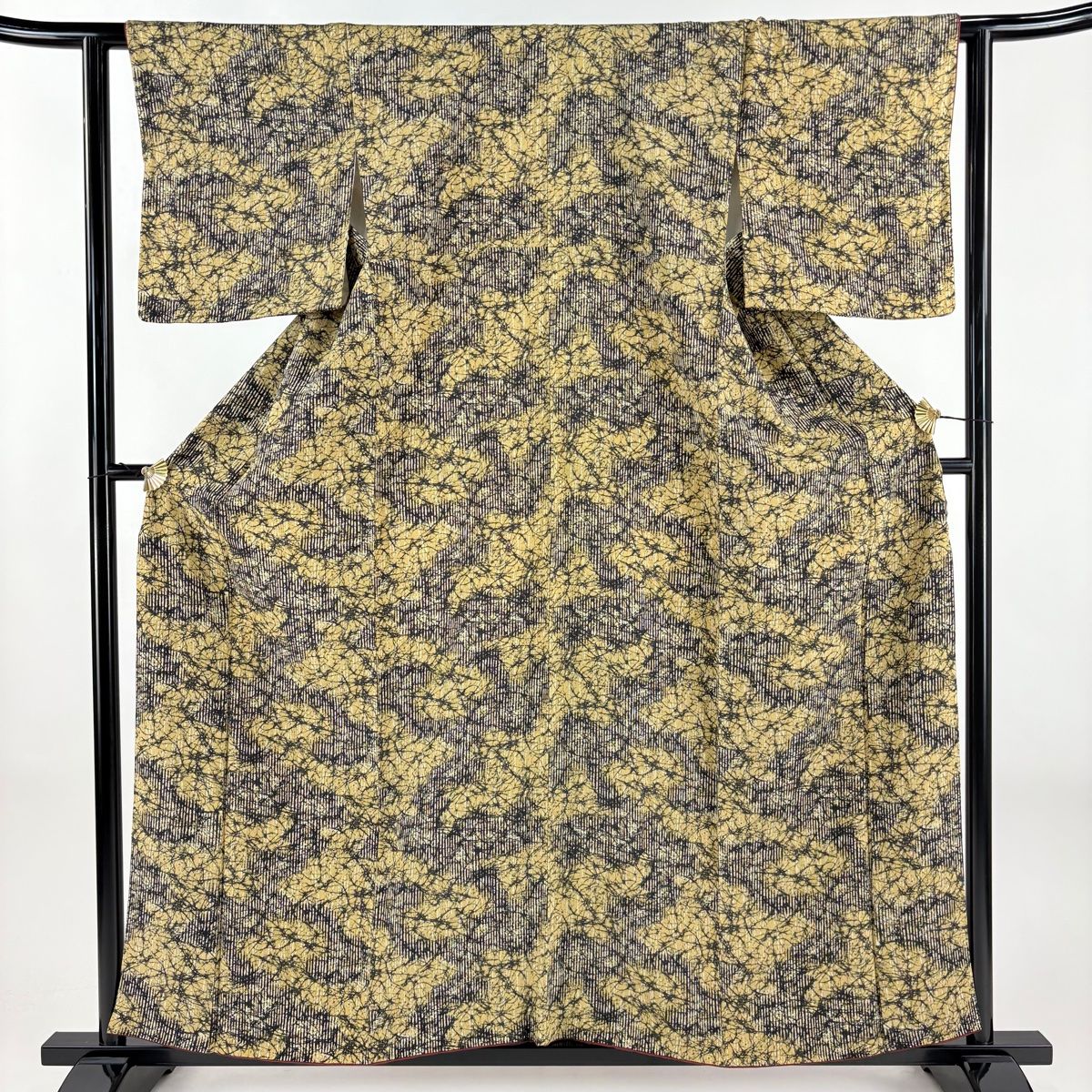 小紋 身丈160.5cm 裄丈62cm S 袷 霞 縦縞 山吹色 正絹 秀品