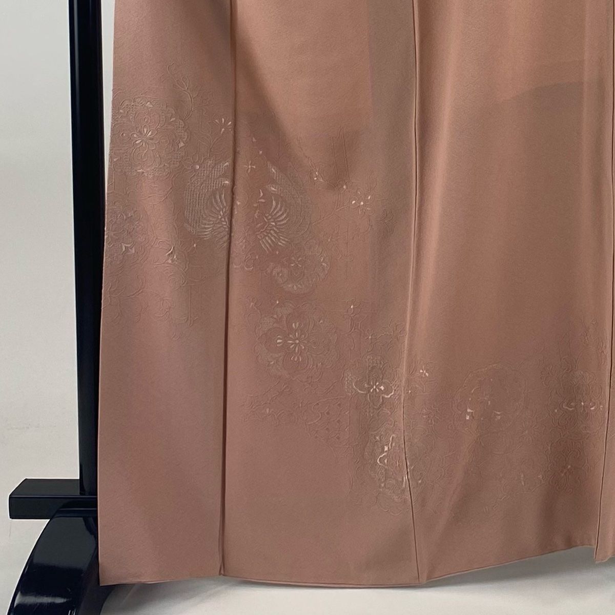 付下げ 身丈164cm 裄丈66.5cm M 袷 向かい鳥 華文 刺繍 ピンク 正絹 秀品 一つ紋