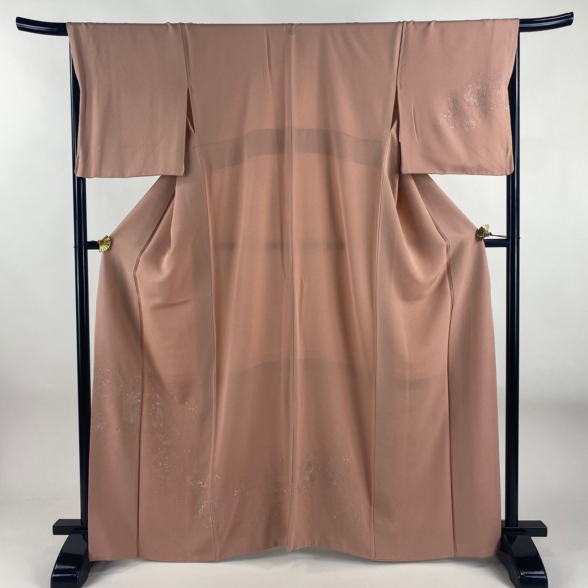 付下げ 身丈164cm 裄丈66.5cm M 袷 向かい鳥 華文 刺繍 ピンク 正絹 秀品 一つ紋