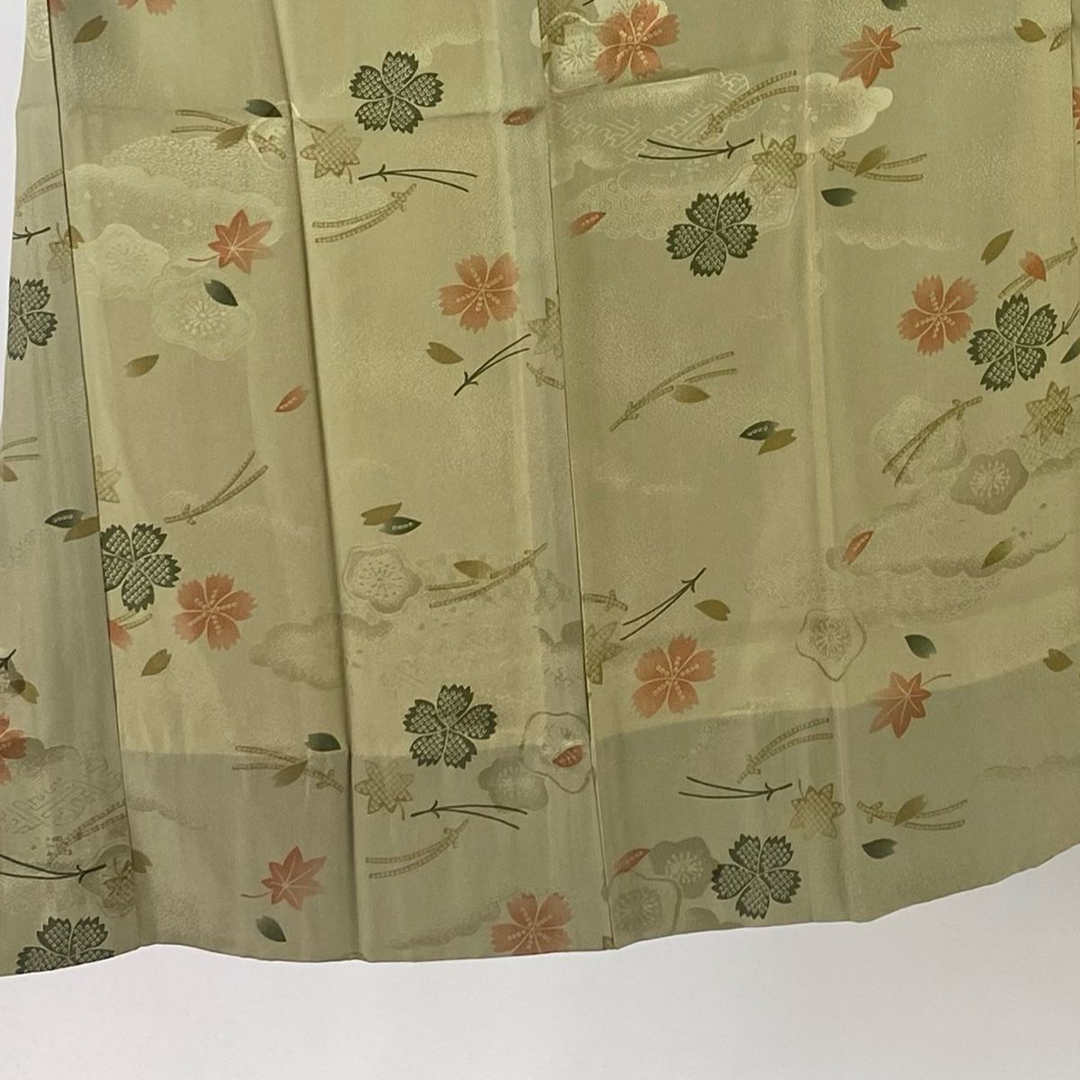 長襦袢 身丈128cm 裄丈64cm M 若松 撫子 灰緑 正絹 秀品