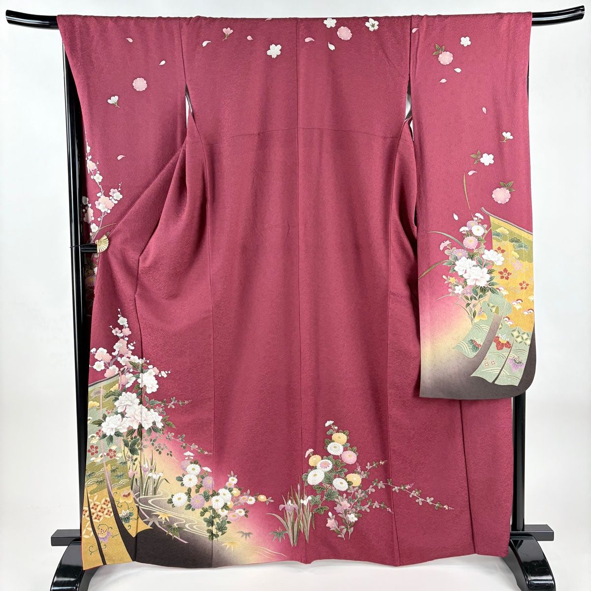振袖 身丈165 cm 裄丈68 5 L 袷 几帳 牡丹 金彩 赤紫 正絹 秀品