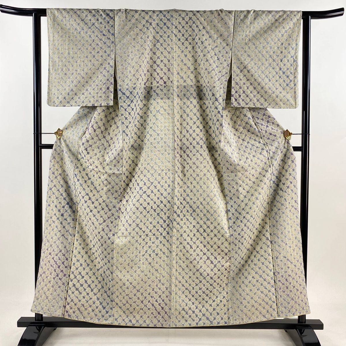 小紋 身丈157.5cm 裄丈64.5cm M 袷 紬地 幾何学模様 絞り 灰紫 正絹