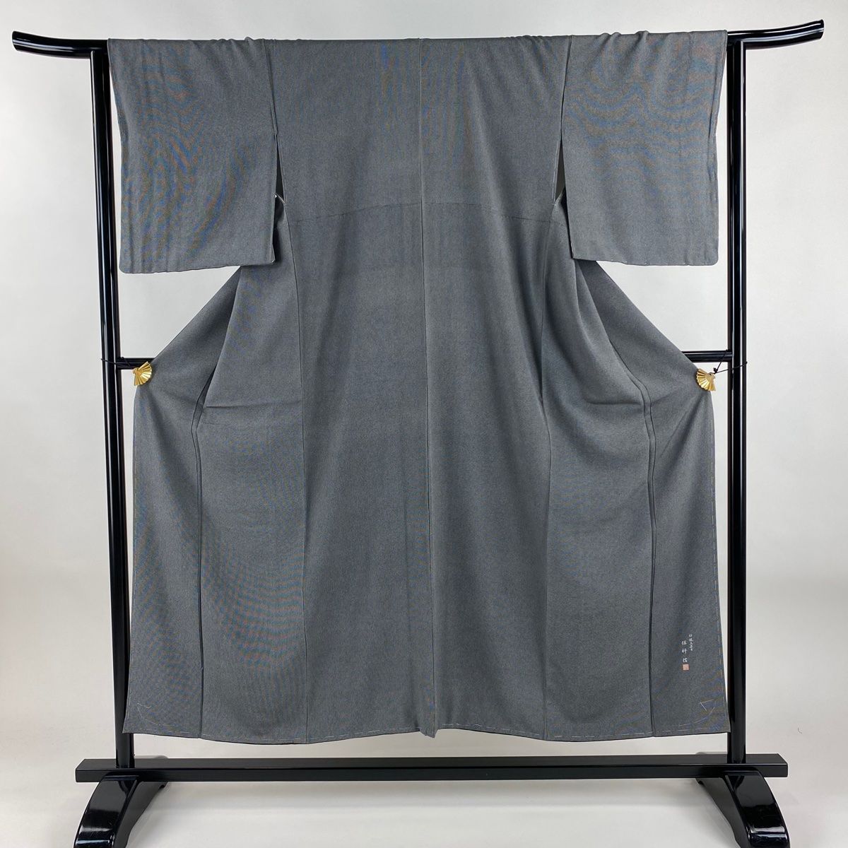 江戸小紋 身丈151cm 裄丈65.5cm M 袷 保科信 落款 角通し 黒灰 正絹