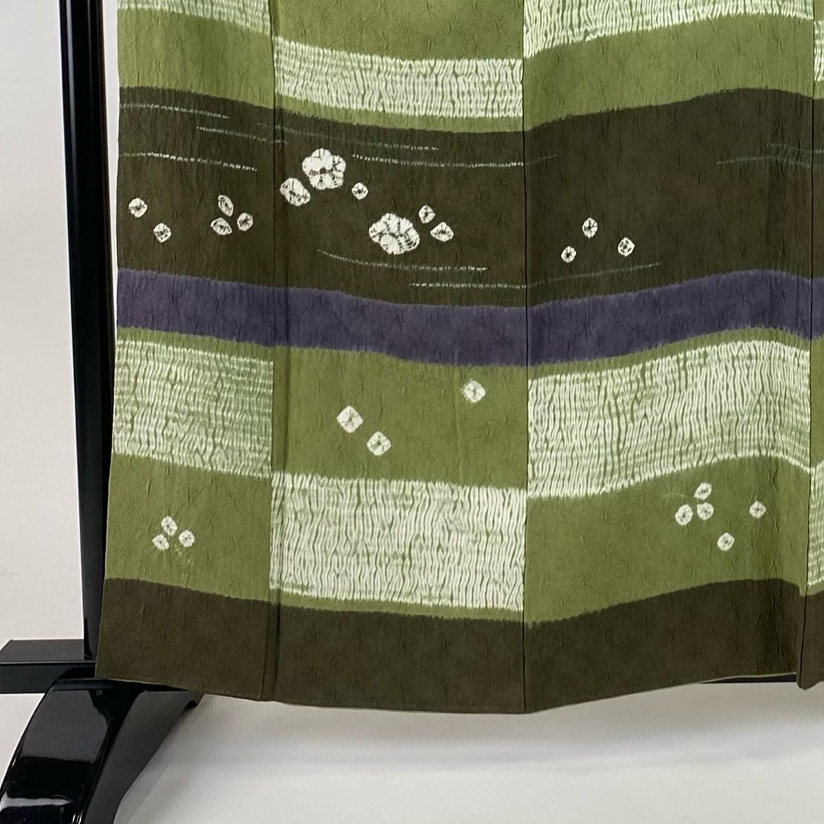 訪問着 身丈160.5cm 裄丈64cm M 袷 落款 花 霞 絞り よもぎ色 正絹