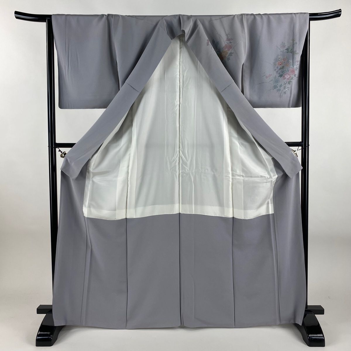 100％品質保障。 訪問着 身丈167cm 裄丈65cm M 袷 雪輪 草花 刺繍 金糸 灰紫 正絹