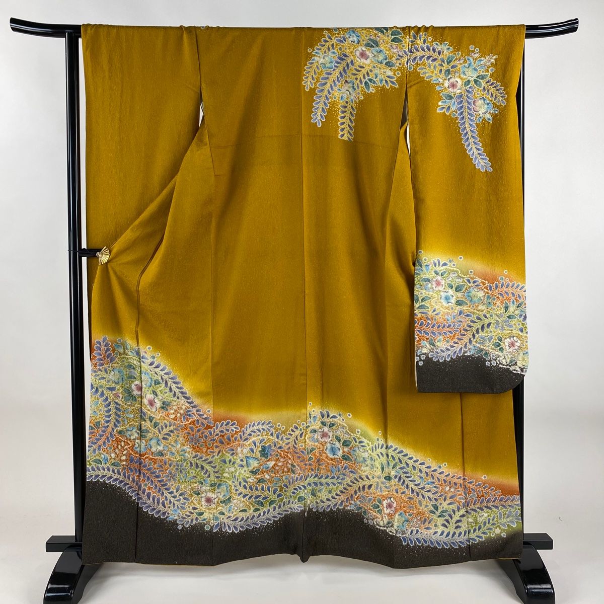 振袖 身丈163cm 裄丈67cm M 袷 辻が花 金通し ぼかし 山吹色 正絹