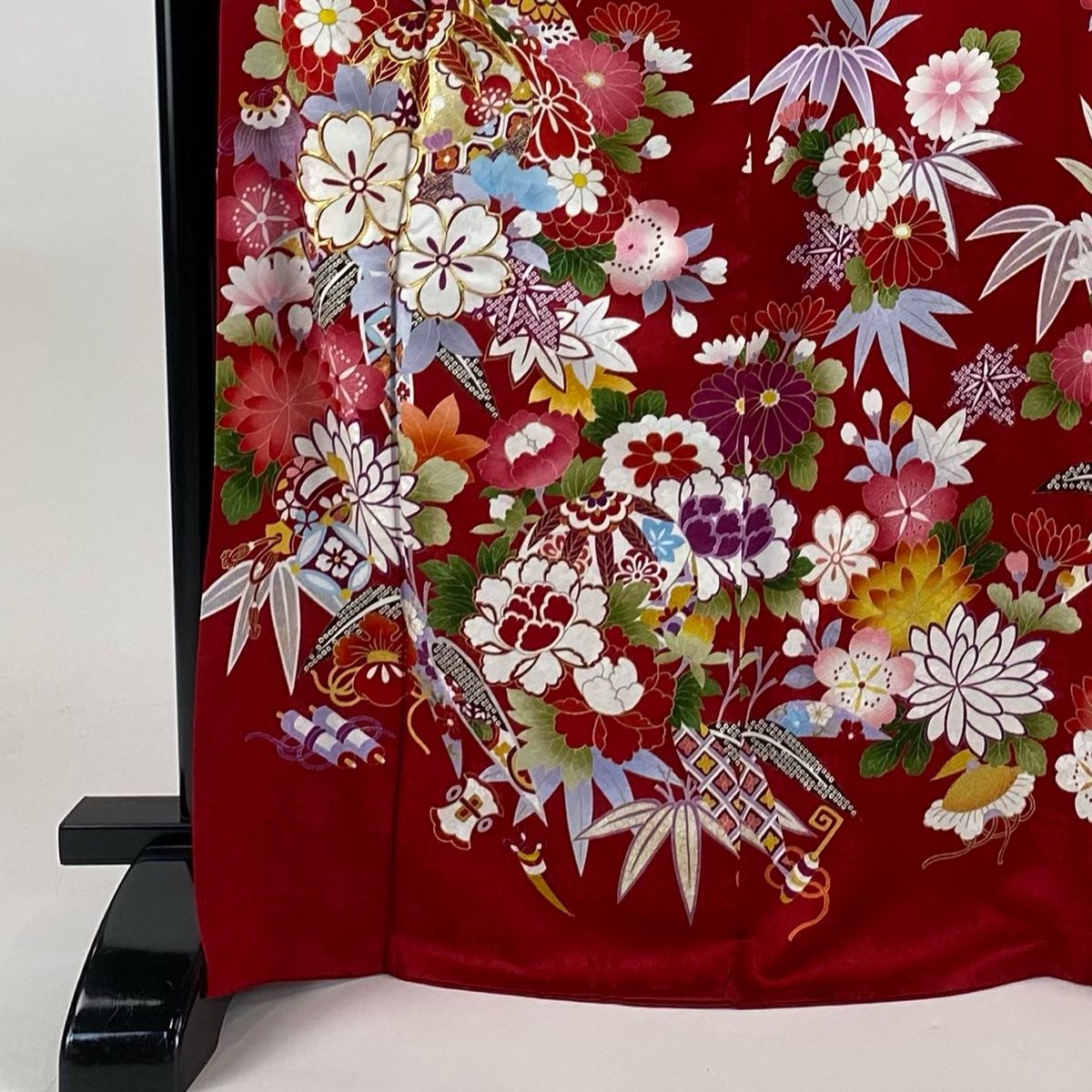 振袖 身丈169cm 裄丈66.5cm M 袷 桜 手鞠 金糸 金彩 赤 正絹