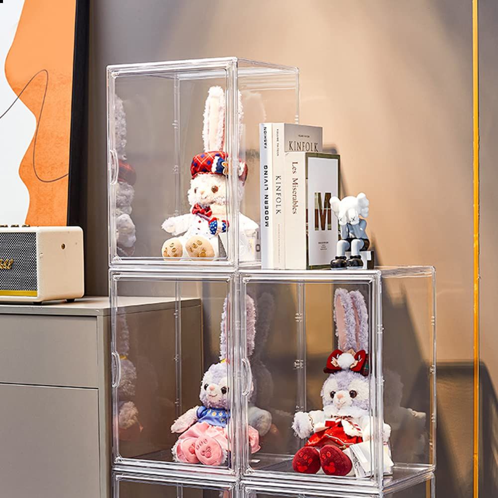 PFLife フィギュアケース 3段 幅30 35cm アクリルケース ショーケース 積み重ねる マグネット式扉 組立簡単 ポップマートケース ディスプレイケース 透明 段 uvカット 卓上 ミニフィギュアケース プラモデルショーケース クリア-幅34