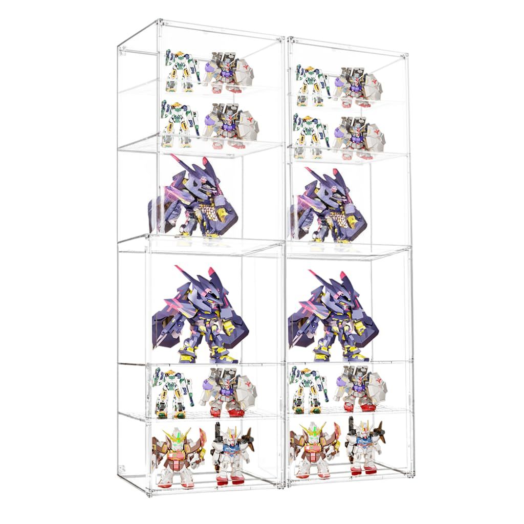 PFLife フィギュアケース 3段 幅30 35cm アクリルケース ショーケース 積み重ねる マグネット式扉 組立簡単 ポップマートケース ディスプレイケース 透明 段 uvカット 卓上 ミニフィギュアケース プラモデルショーケース クリア-幅34