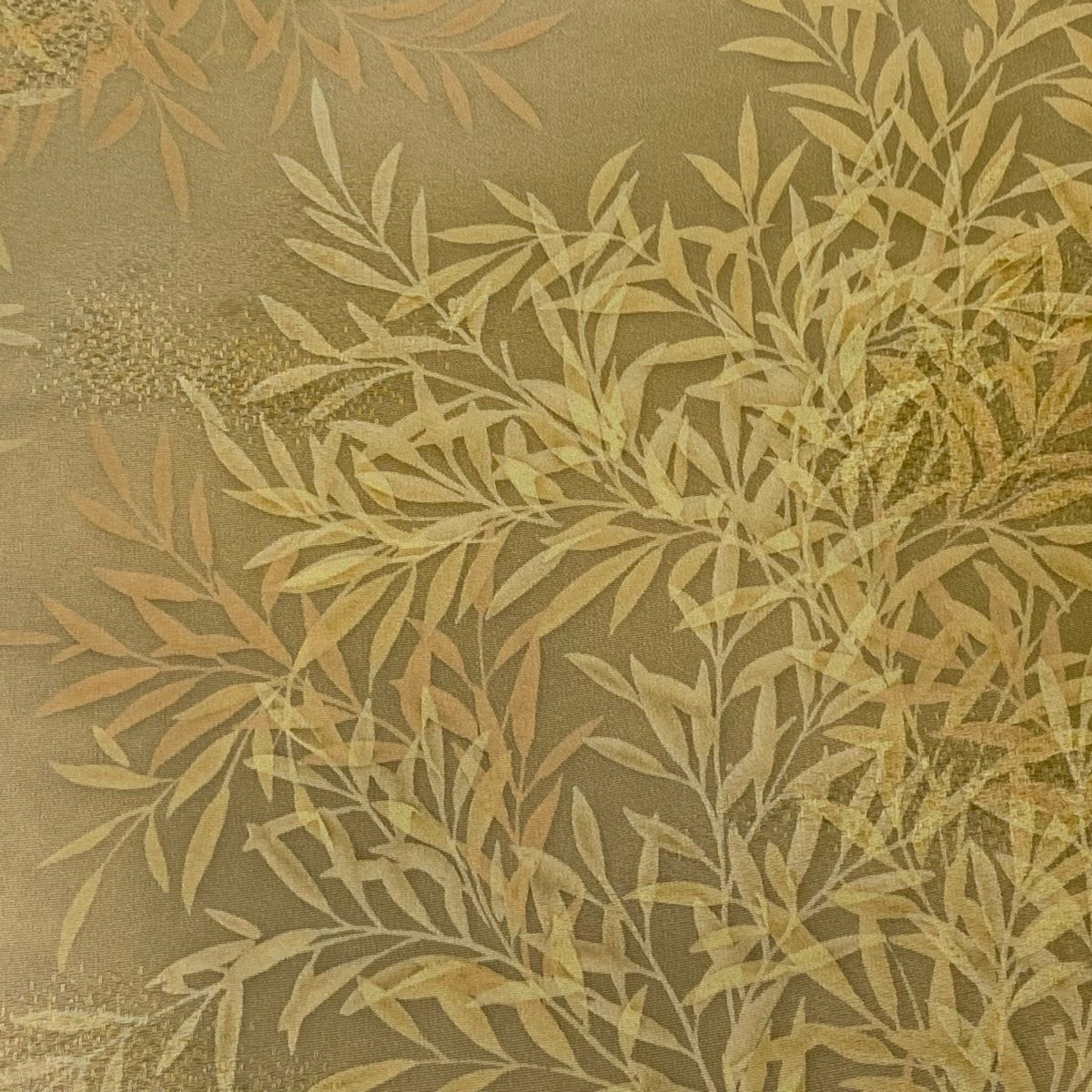 反物 秀品 小紋 葉柄 ぼかし 黄土色 正絹