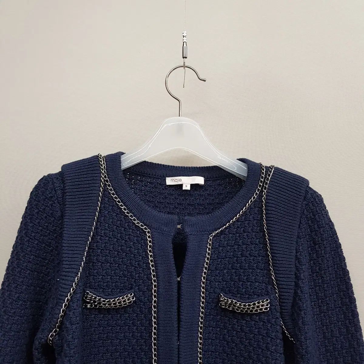 マージュ MAJE ネイビー ツイード LINE ニット ジャケット Sサイズ