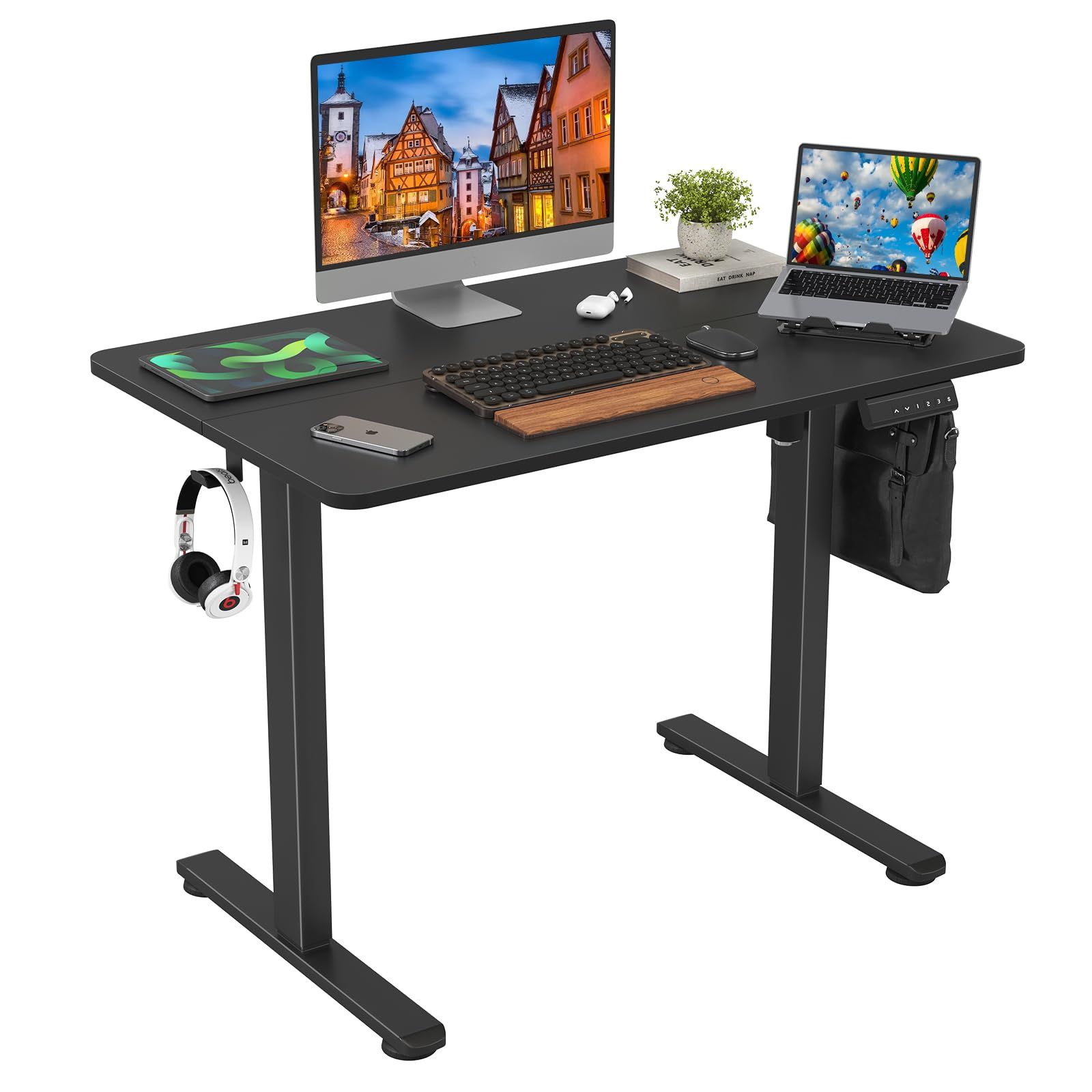 Sunon 昇降デスク 電動 スタンディングデスク 幅100cm 耐荷重80kg 昇降式デスク 上下自動昇降 メモリー機能 静音 パソコンデスク 机 pcデスク オフィスデスク 作業机 テレワーク 幅100 x 奥行き60 x 高さ72-122cm