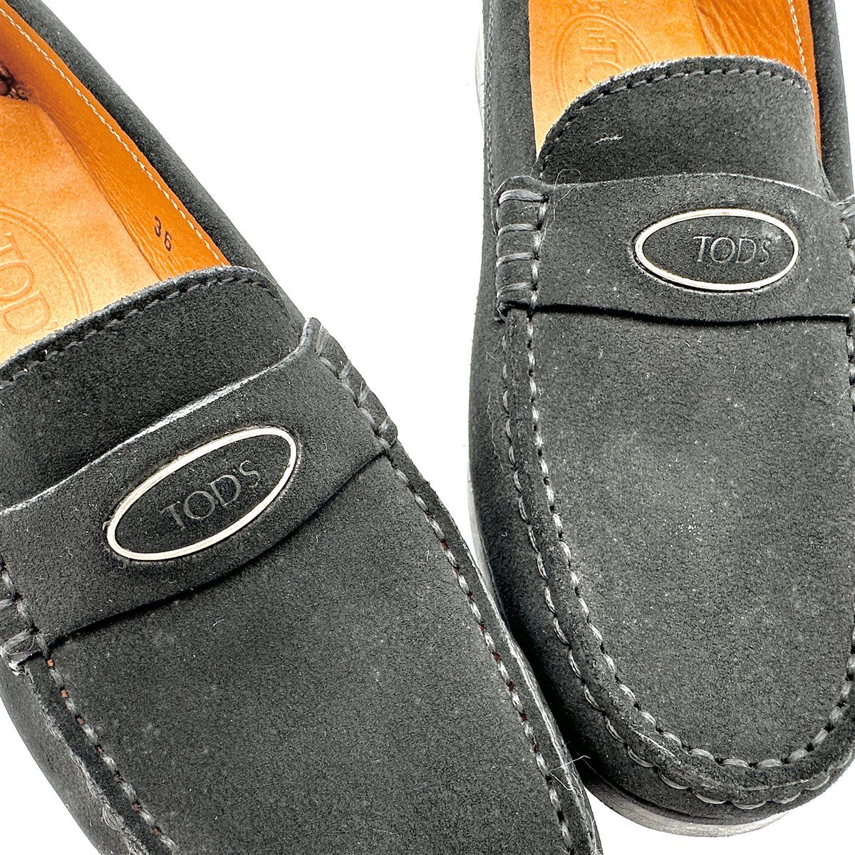  TOD S ドライビングシューズ スエード ロゴ ブラック 2196 T ローファー 革靴 靴