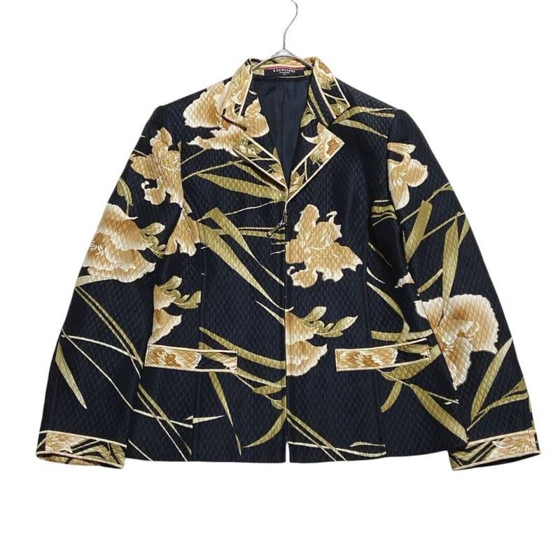 LEONARD レオナール キルティングブルゾン ジップ 花柄 トリム ウール