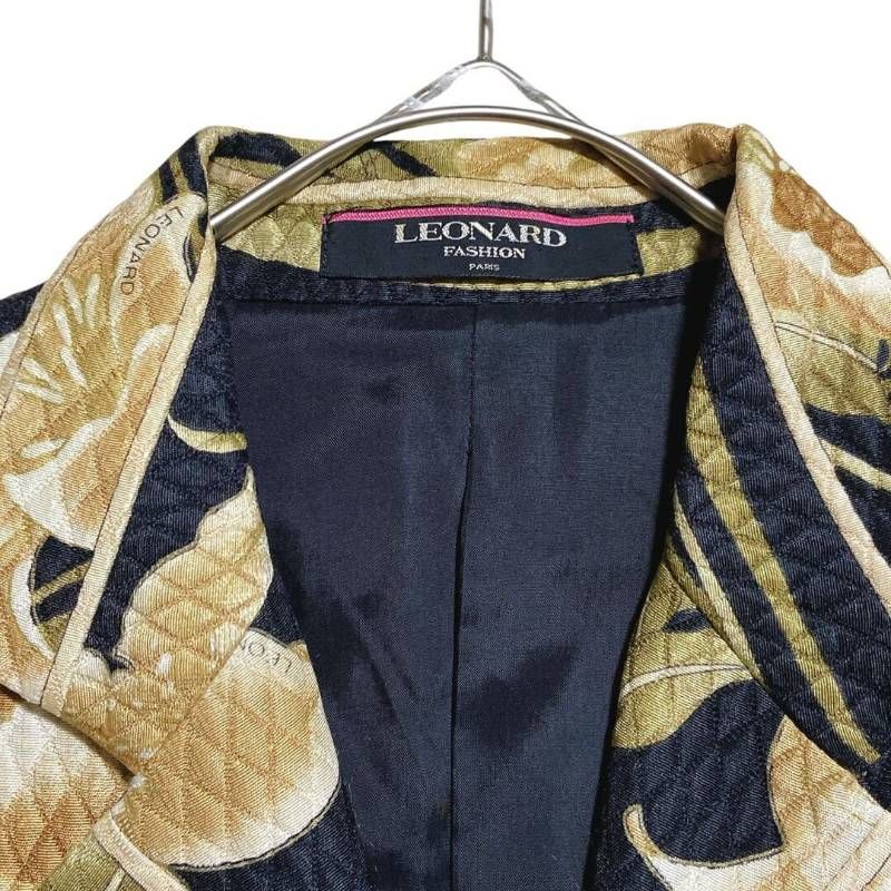 LEONARD レオナール キルティングブルゾン ジップ 花柄 トリム ウール