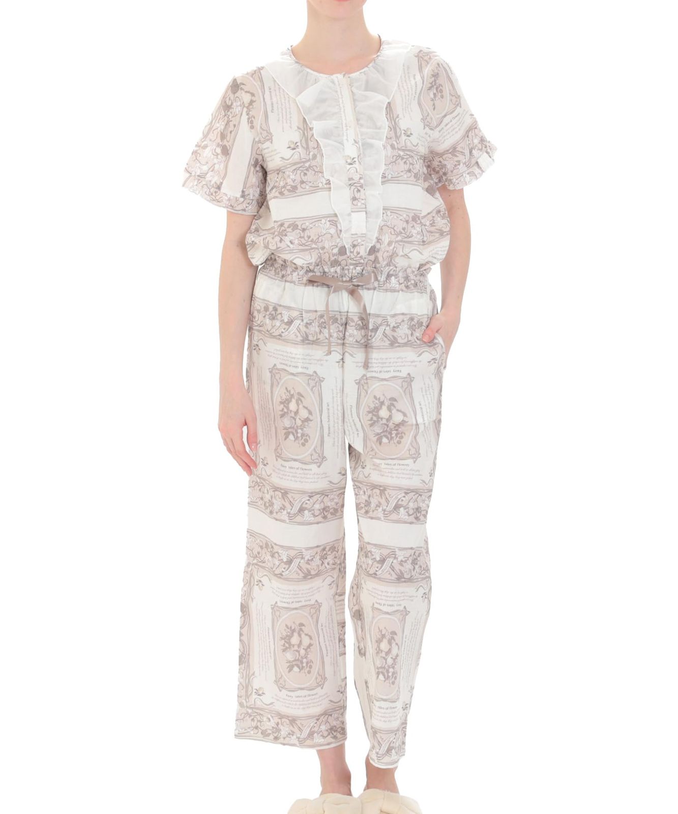 ナルエー 50 ダブルガーゼアンティークパジャマ24-31425-BE-M-L