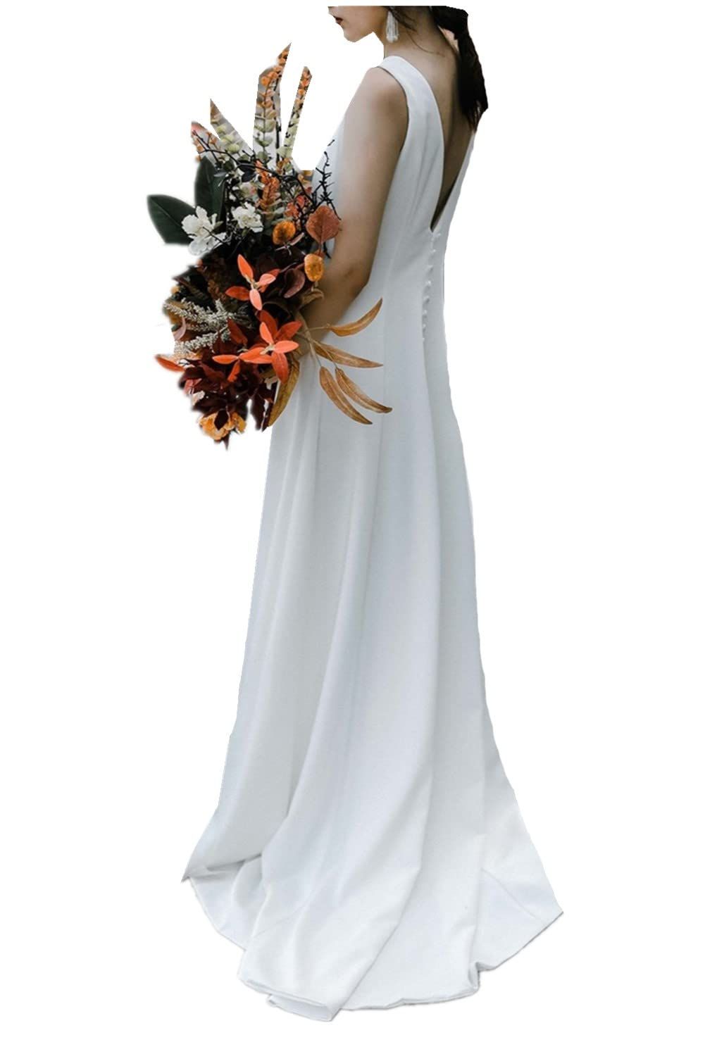 Fiveen ウエディングドレスシンプル 白 前撮り ドレス 二次会 花嫁 マーメイド コンパクト ワンピース ロング L