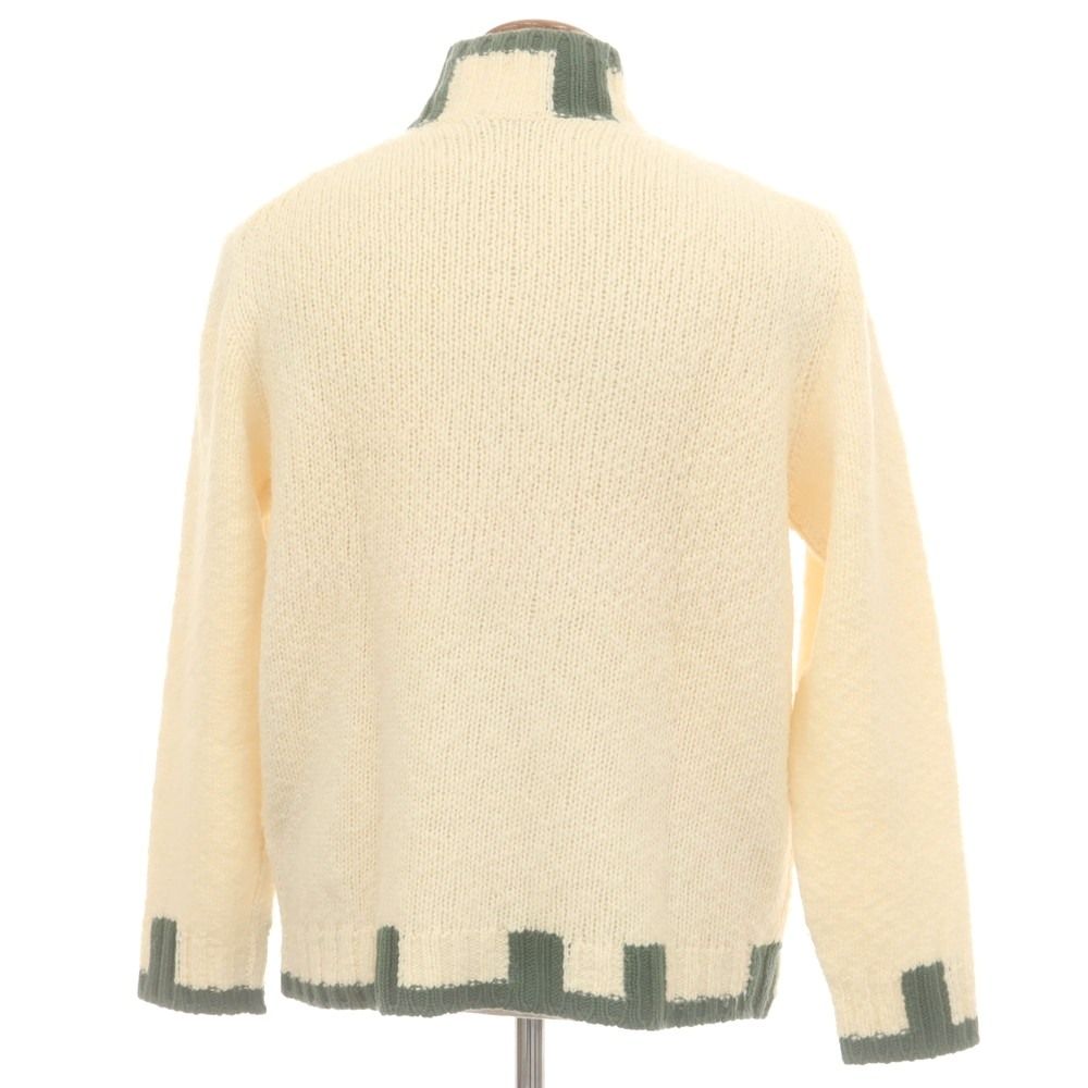 クルチアーニ CRUCIANI ウールアルパカカシミヤ スタンド ダブルジップ カーディガン アイボリーxグリーン サイズ48 メンズ