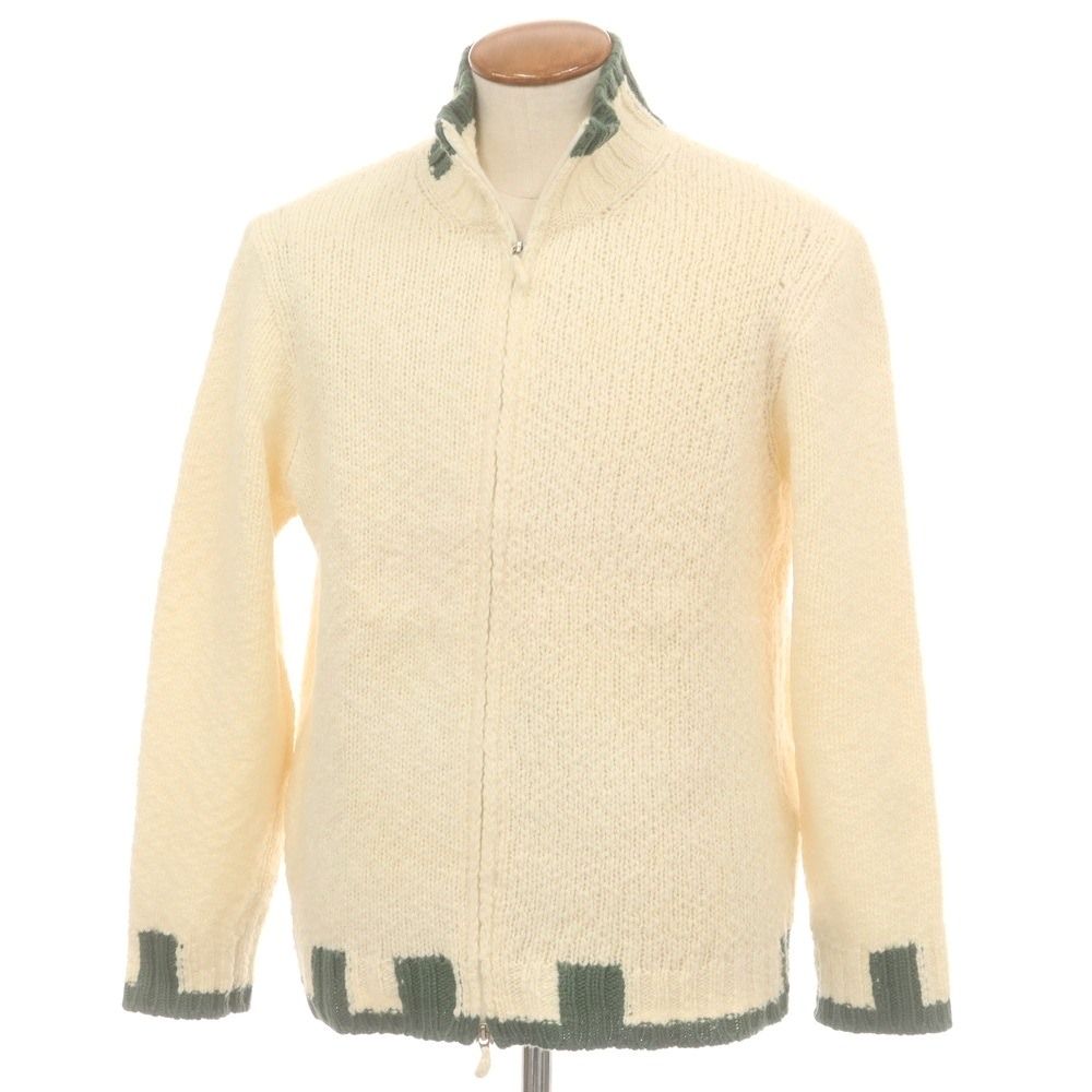 クルチアーニ CRUCIANI ウールアルパカカシミヤ スタンド ダブルジップ カーディガン アイボリーxグリーン サイズ48 メンズ