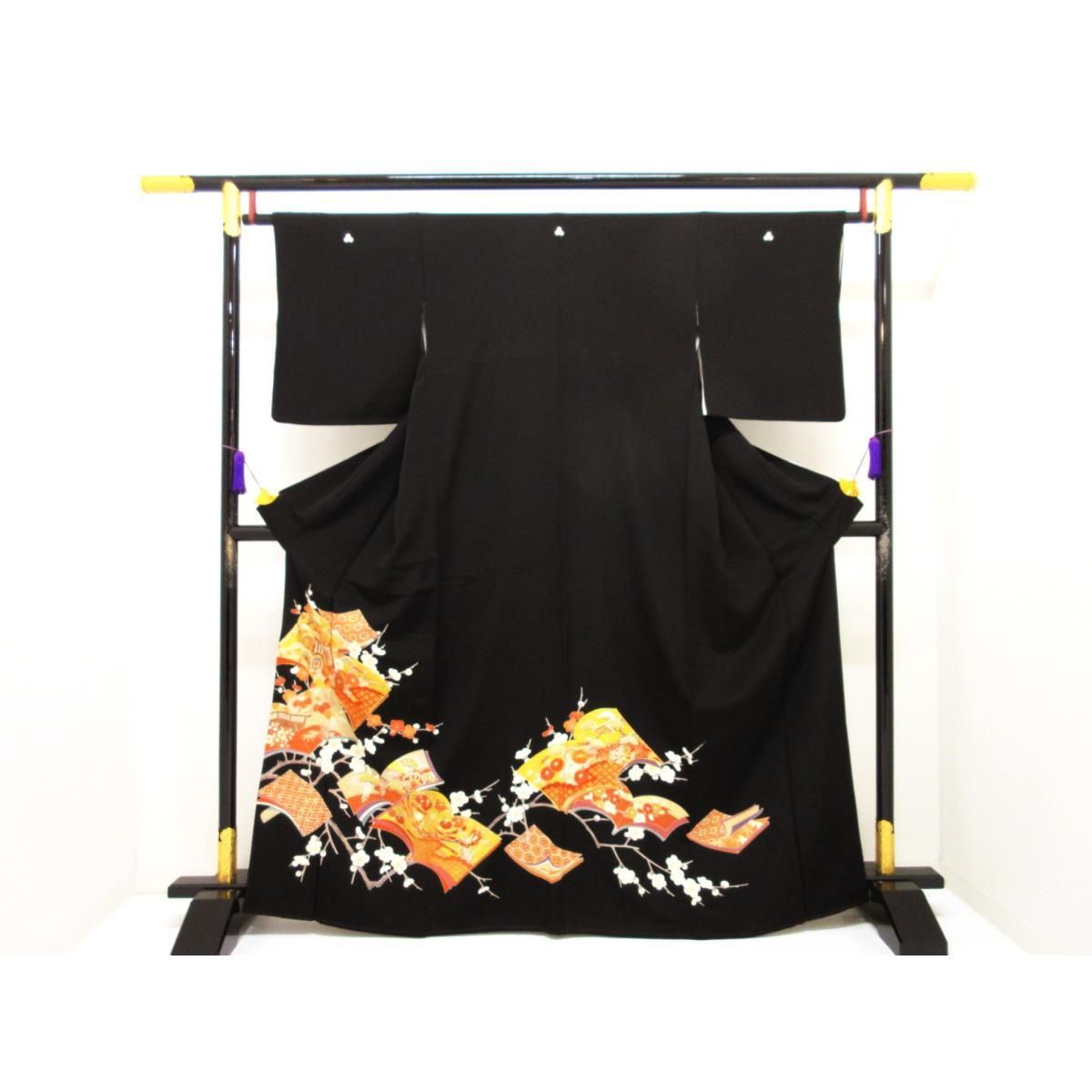 留袖 友禅金彩加工 刺繍入り 三ツ柏 裄丈Ｓ寸