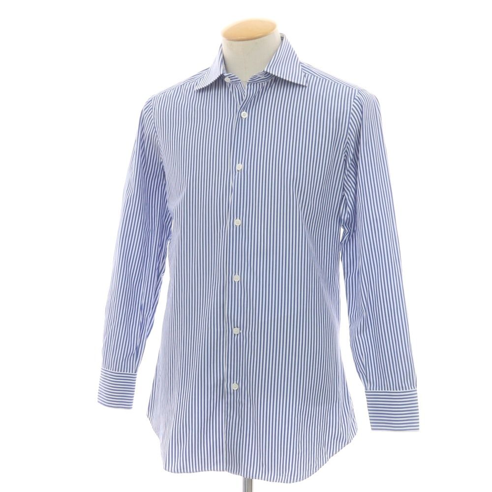 フライ FRAY コットン ストライプ セミワイド ドレスシャツ ブルーxホワイト サイズ37 メンズ