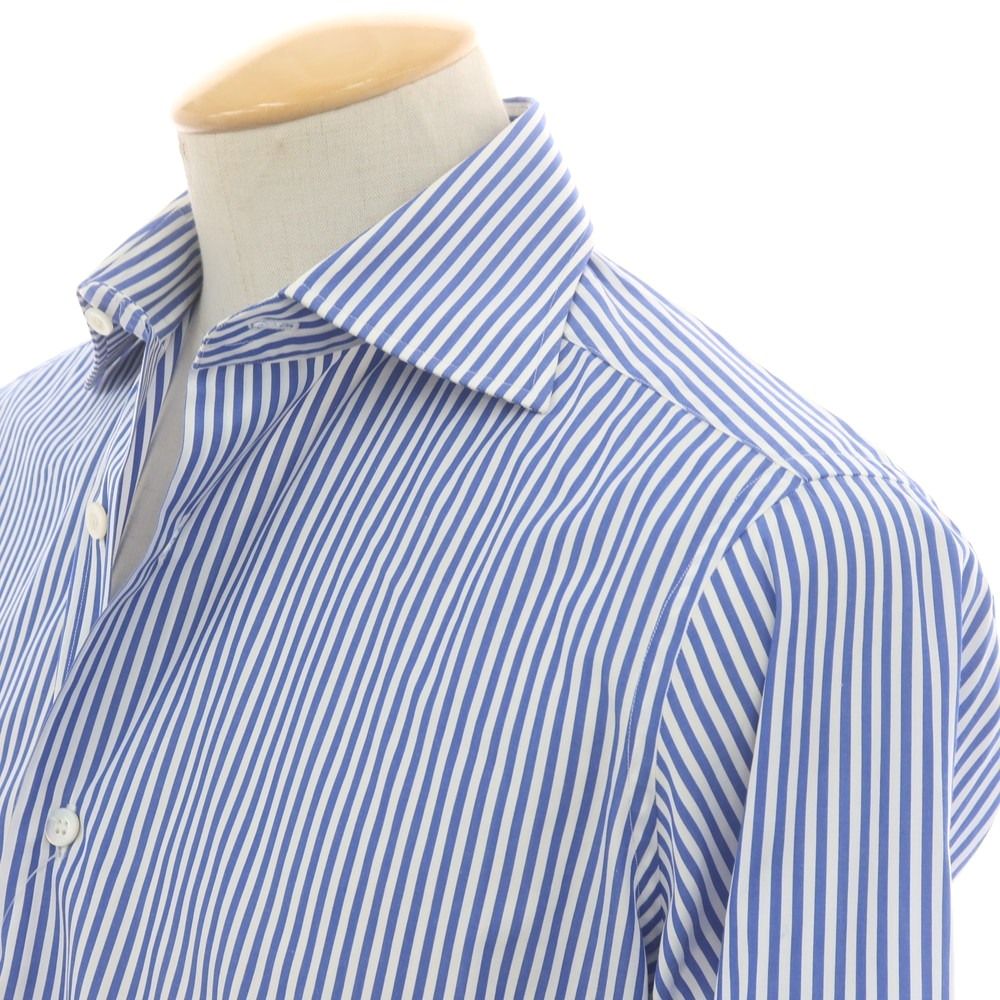 フライ FRAY コットン ストライプ セミワイド ドレスシャツ ブルーxホワイト サイズ37 メンズ