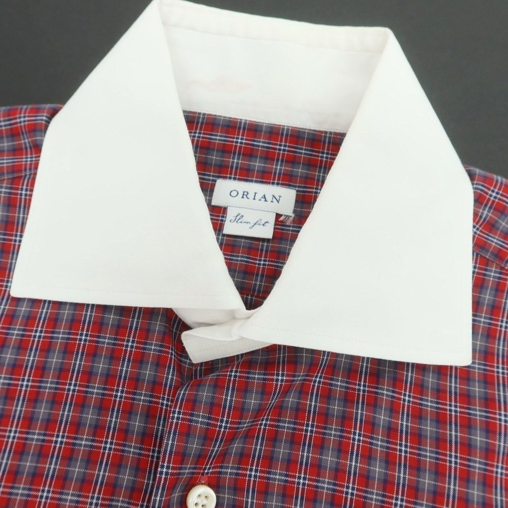 中古】オリアン ORIAN コットン チェック ワイドカラー クレリック