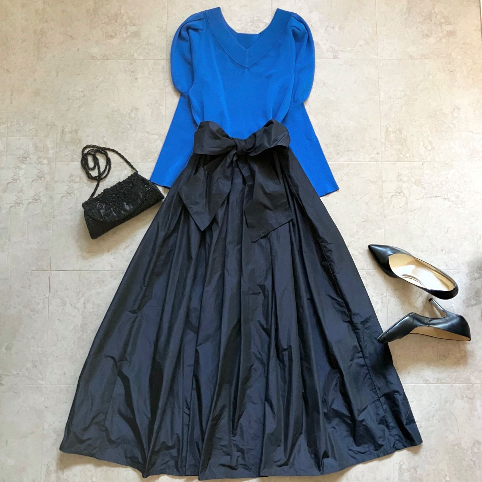 Loulou Willoughby ルルウィルビー プリマドンナワンピース パフスリーブ ウエストリボン ドッキング ２WAY Mサイズ