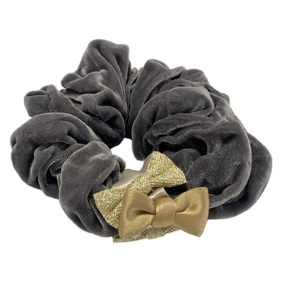 LUDLOW ラドロー シュシュ - ダークグレー×ベージュ×ゴールド リボン