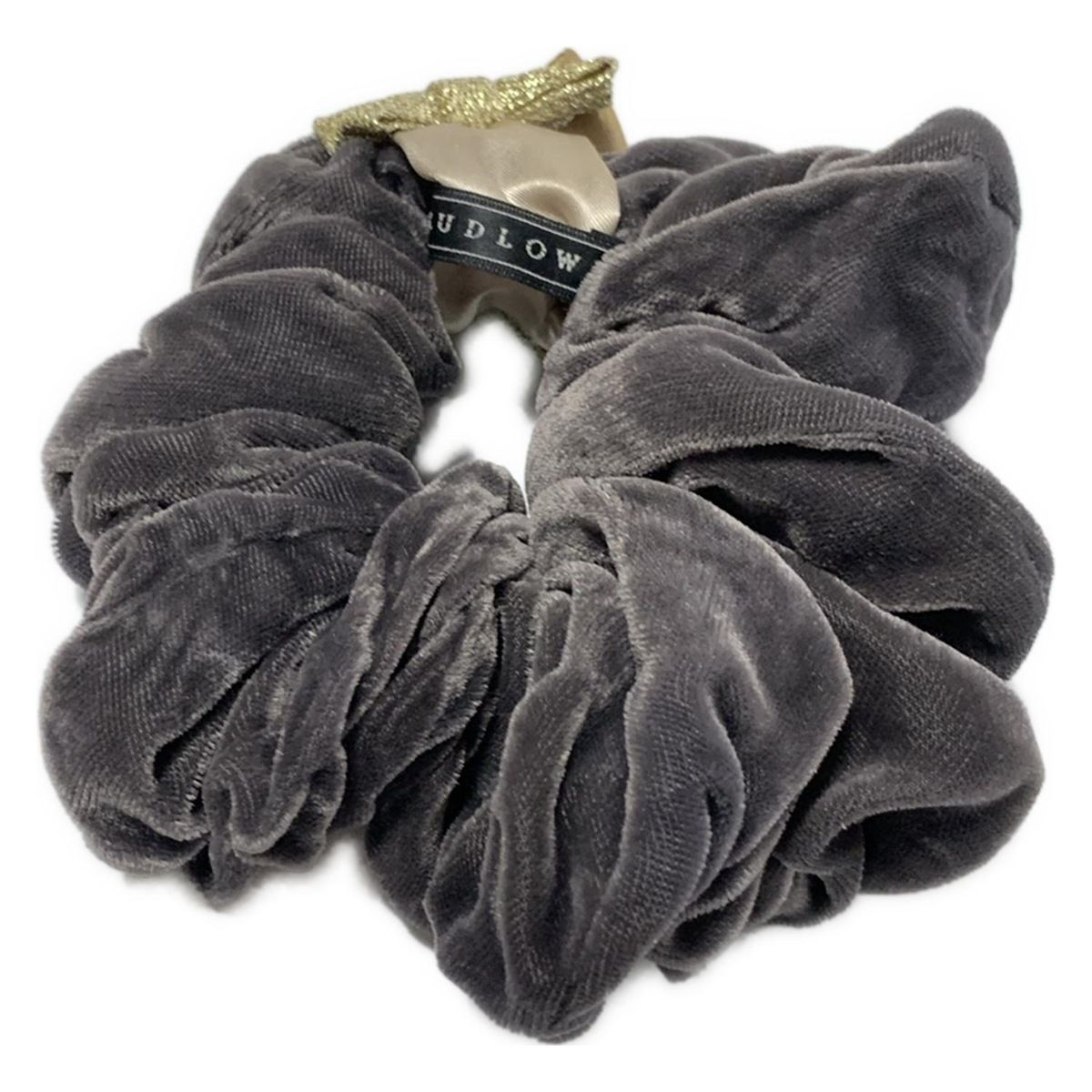 LUDLOW ラドロー シュシュ - ダークグレー×ベージュ×ゴールド リボン