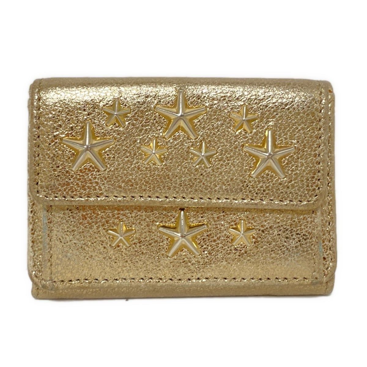 JIMMY CHOO ジミーチュウ 3つ折り財布 ゴールド スター 星 スタッズ ホログラムシールあり レザー