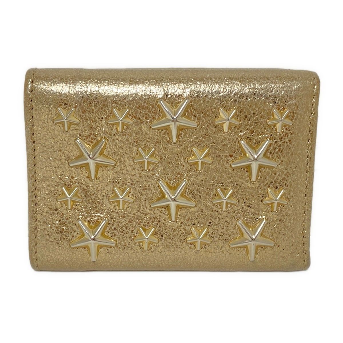 JIMMY CHOO ジミーチュウ 3つ折り財布 - ゴールド スター 星 スタッズ ホログラムシールあり レザー