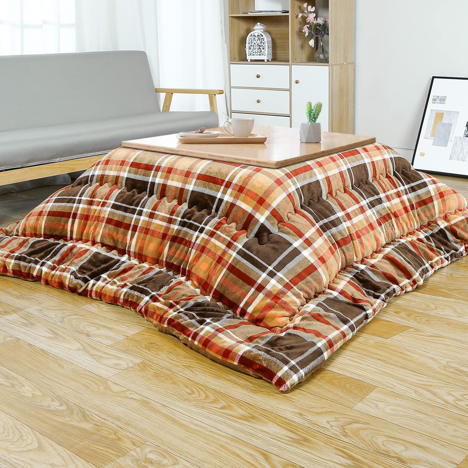 リバーシブル 両面使える フランネル 掛け布団 発熱綿使用 保温性 こたつ厚掛け布団 丸洗いOK こたつ布団 毛抜けない チエック柄1 JEMAジェマ 185 x 235 cm