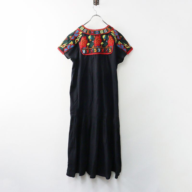 定価1.9万 アズノウアズ AS KNOW de base クロスSTの世界のOP サイズ1 ブラック┃刺繍ステッチワンピース 花柄
