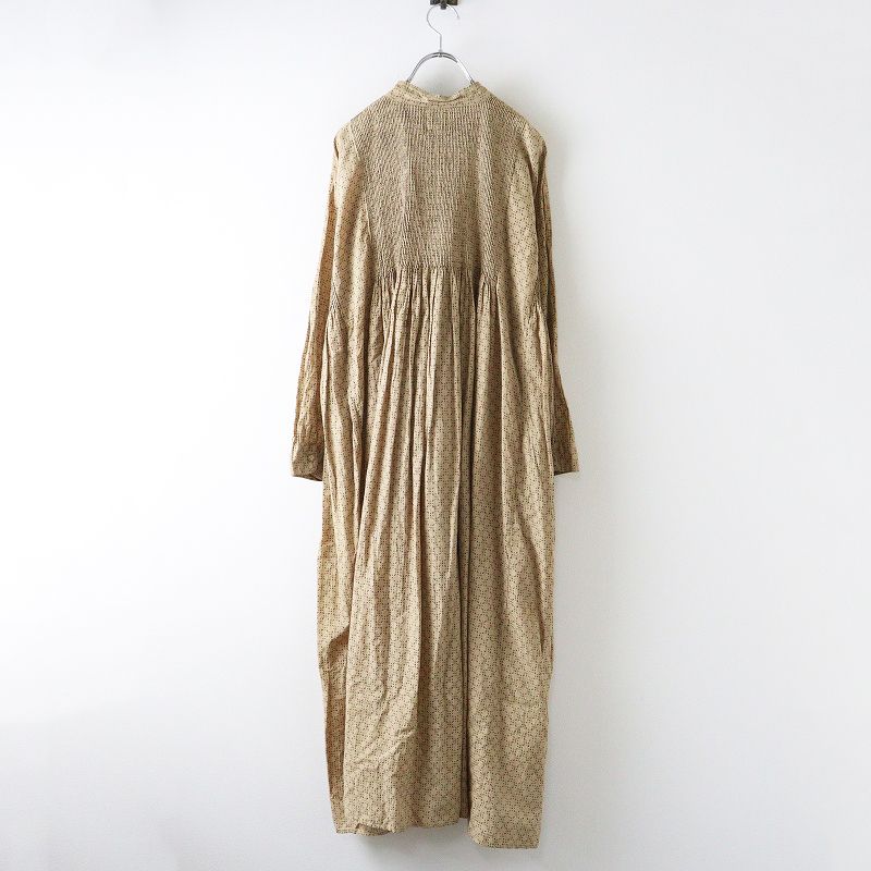 メゾンドソイル maison de soil 手染め ブロックプリント ミニピンタック ワンピース 2｜ベージュ 総柄 ドレス