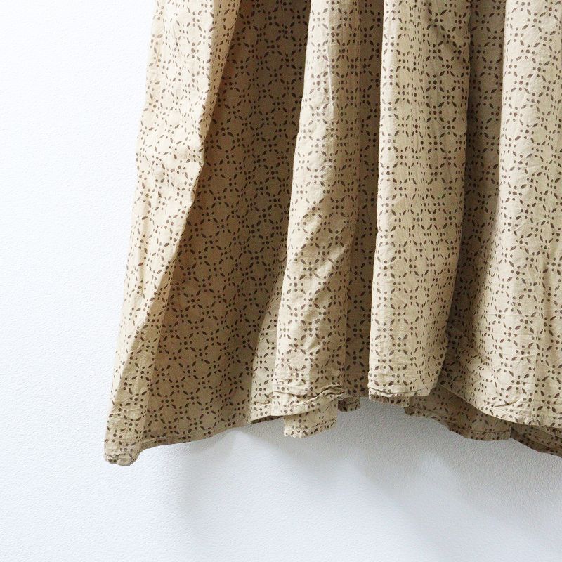  メゾンドソイル maison de soil 手染め ブロックプリント ミニピンタック ワンピース 2 ベージュ 総柄 ドレス その他 その他