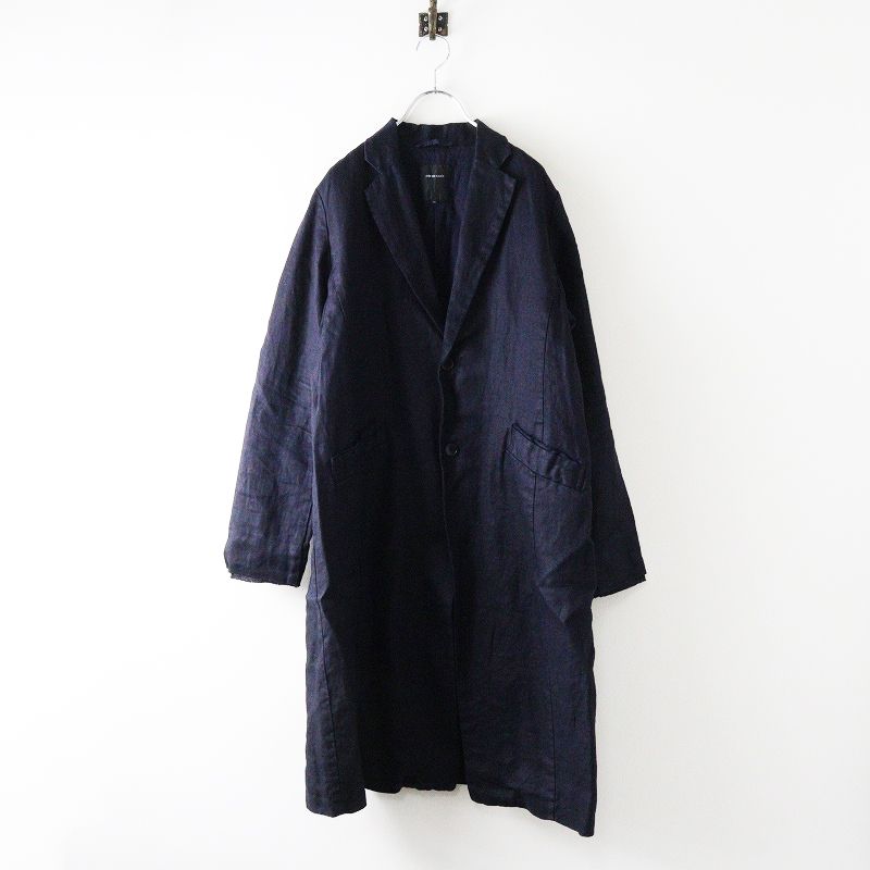 定価69300円 パドカレ pas de calais 綾リネン コート 36 ネイビー┃後染め ロング丈 2400014662849