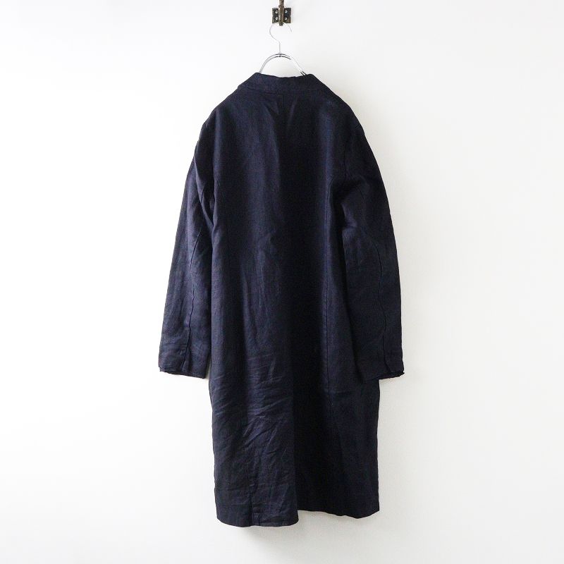 定価69300円 パドカレ pas de calais 綾リネン コート 36 ネイビー┃後染め ロング丈 2400014662849