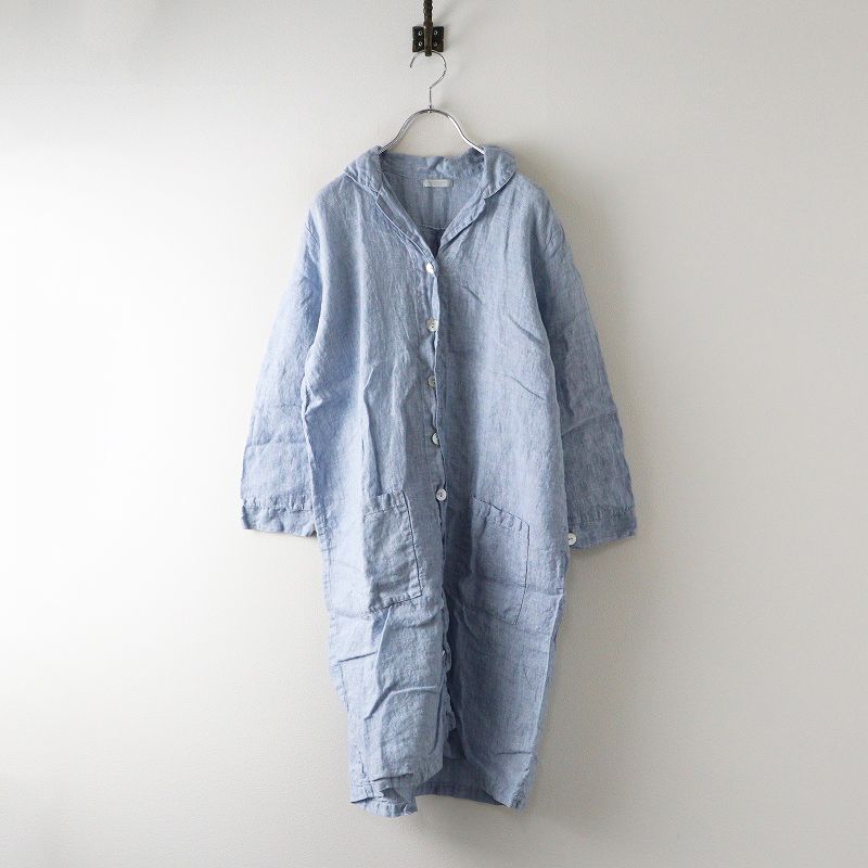 美品/fog linen work/リトアニアリネン100/シャツワンピース/紺 フォグリネンワーク fog linen work リトアニアリネン シャツ
