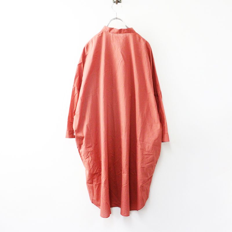 ハウス HUIS ゆるふわコットンロングシャツ F｜レッド トップス ブラウス チュニック 前開き 長袖 オーバーサイズ