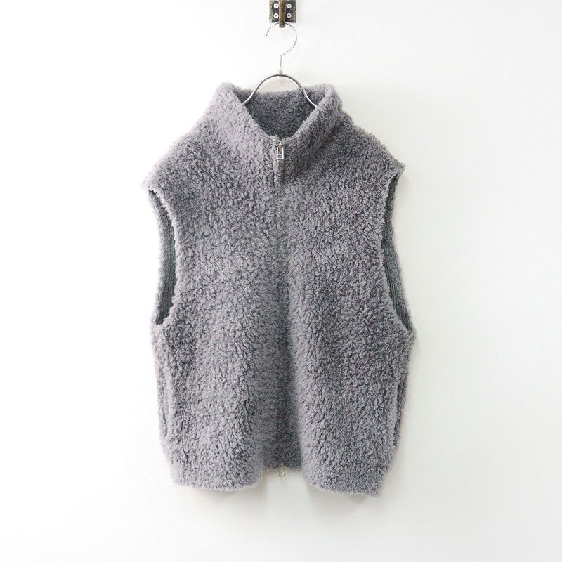 2025AW マカフィー MACPHEE ムートンジップアップベスト S|グレー 羽織り ノースリーブ ブークレ アウター 2400014668223