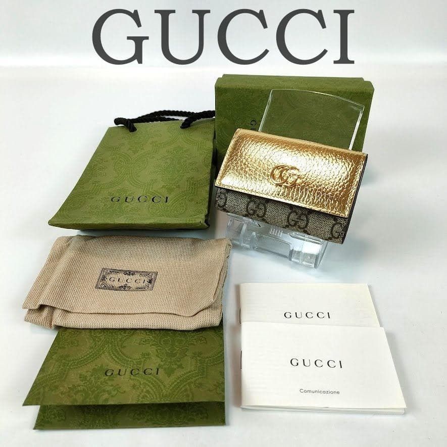 未使用 GUCCI グッチ 6連キーケース GGマーモント レザー×キャンバス